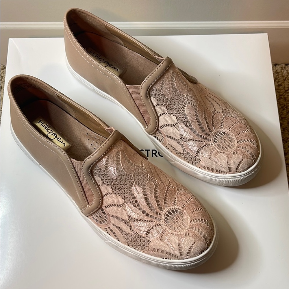Halogen Pink Flats with Floral Embroidery